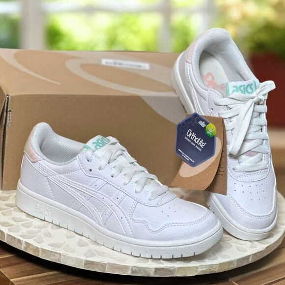 ASICS Japan S White Leather Iridescent heel Sneakers Ortholite 1202A292-100 NWT - Picture 1 of 9